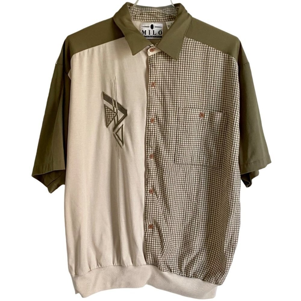 Milo International Short Sleeve Button Up Collar Banded Waist Shirt Men's XL